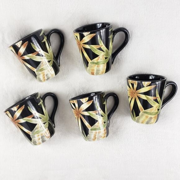 5 Mesa International Mugs MSA88 Tropical Palms Boho Coffee Tea Cups Hand Painted - Picture 1 of 8